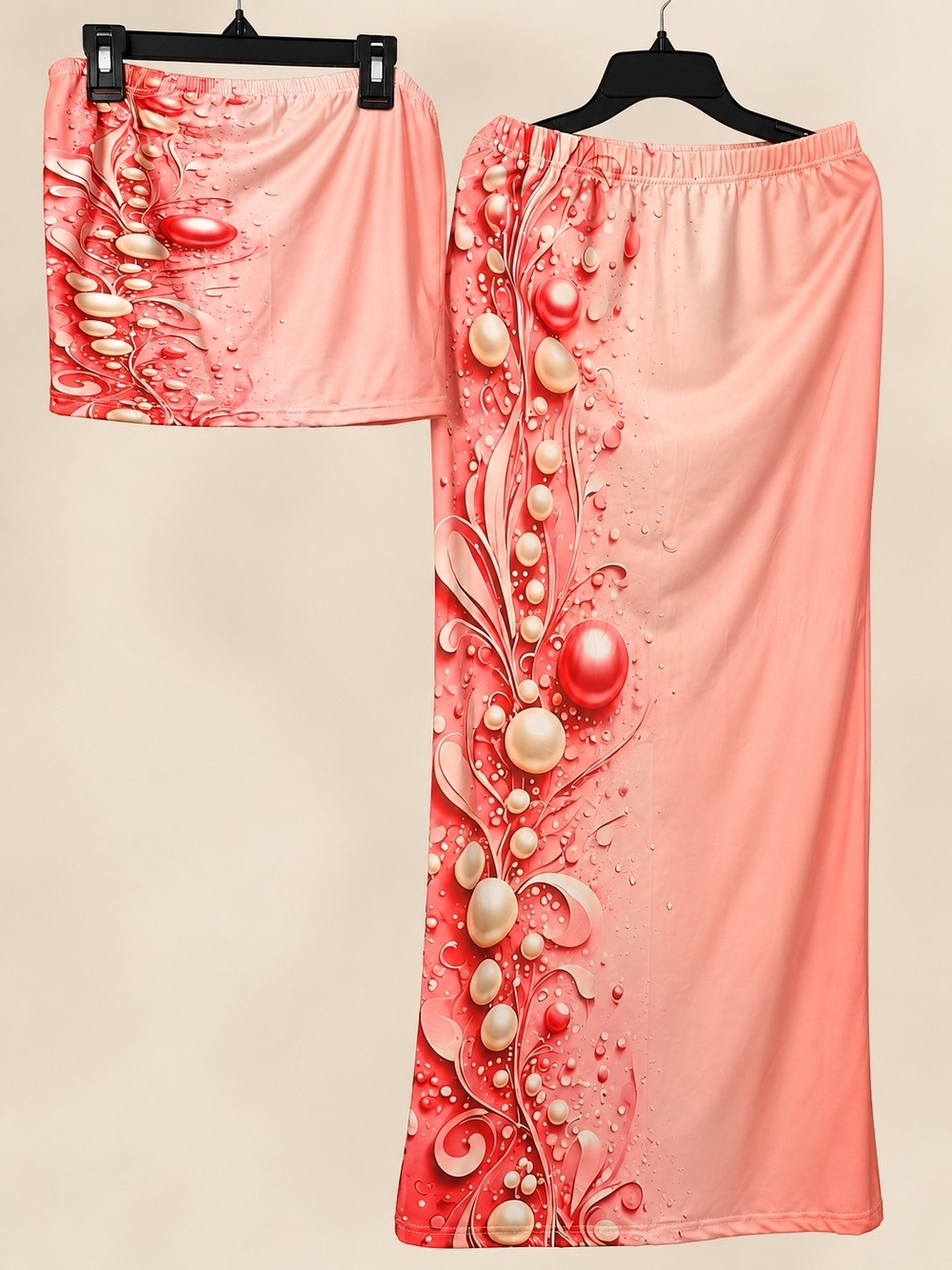 Women’s Coral Pearl-Print Skirt Set